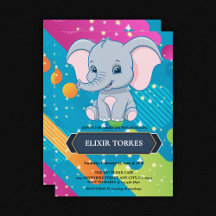 Baby Shower moderno y colorido de elefante azul