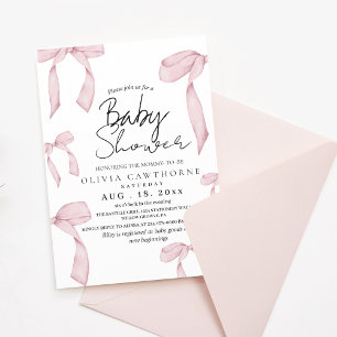 Invitación Baby Shower moderno y elegante de remolinos rosado