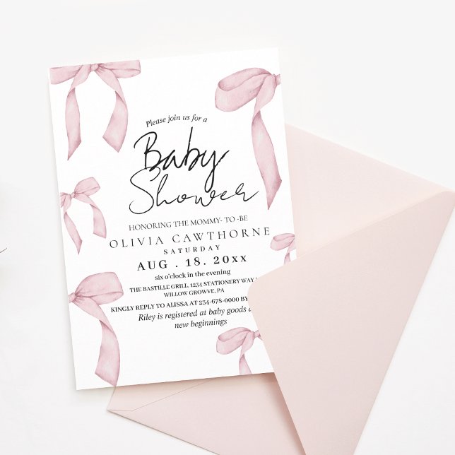 Invitación Baby Shower moderno y elegante de remolinos rosado (Subido por el creador)