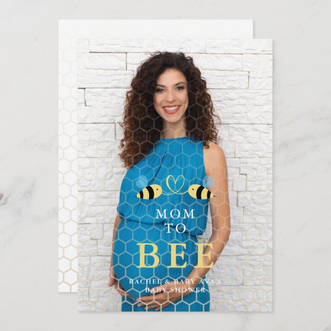 Invitación Baby Shower Mom to Bee Quote Bees Couple Photo (Anverso / Reverso)