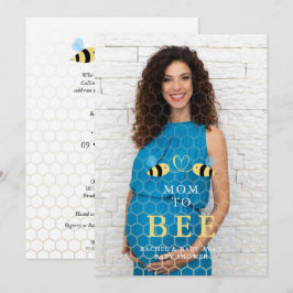 Invitación Baby Shower Mom to Bee Quote Bees Couple Photo