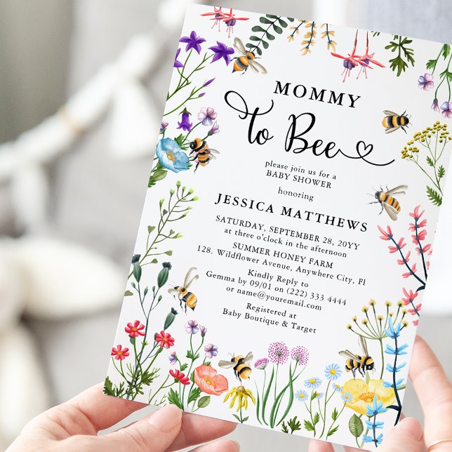 Invitación Baby Shower Mommy to Bee Wildflower & BumbleBee (Subido por el creador)