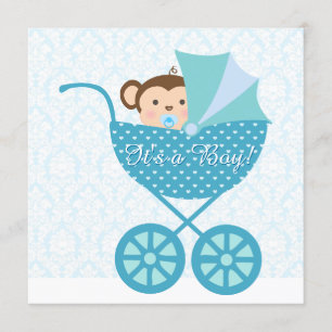 Invitación Baby Shower Mono Azul