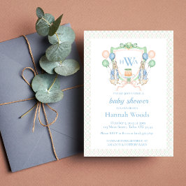 Invitación Baby Shower monograma de primavera de conejo