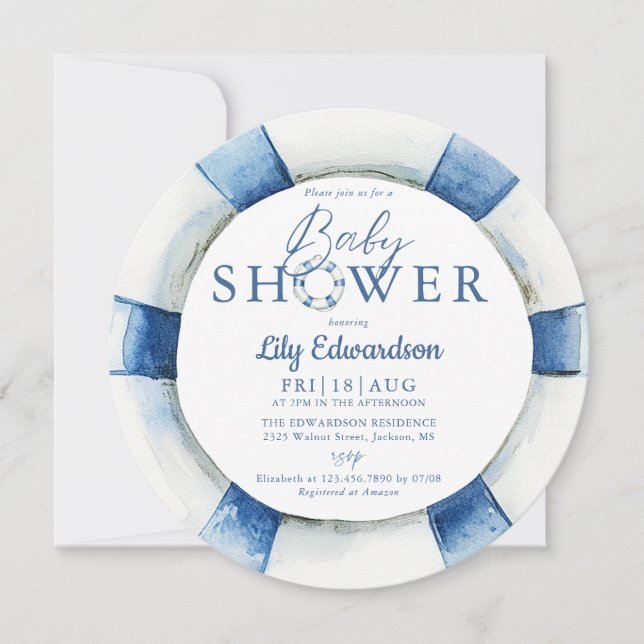 Invitación Baby Shower monograma de supervivencia náutica (Anverso)