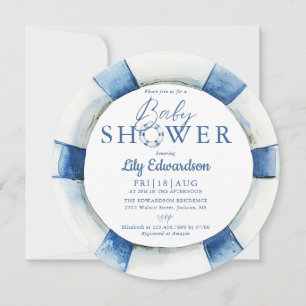 Invitación Baby Shower monograma de supervivencia náutica