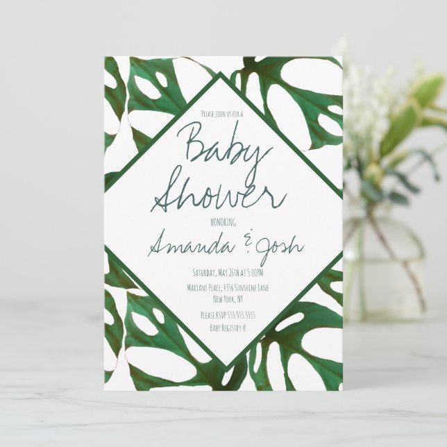 Invitación Baby Shower Monstera Tropical Leaf Pattern (Anverso de pie)