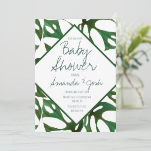 Invitación Baby Shower Monstera Tropical Leaf Pattern