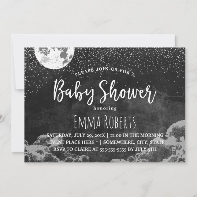 Invitación Baby Shower Moon & Stars Night Chalkboard (Anverso)