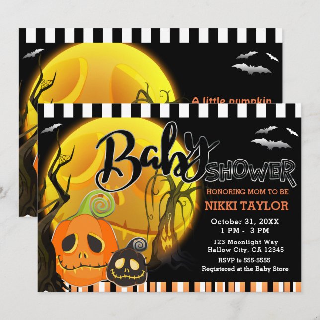 Invitación Baby Shower Moonlight de las calabazas de Hallowee (Anverso / Reverso)