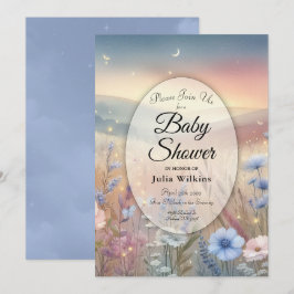 Invitación Baby Shower Moonlit Wildflower Whispers