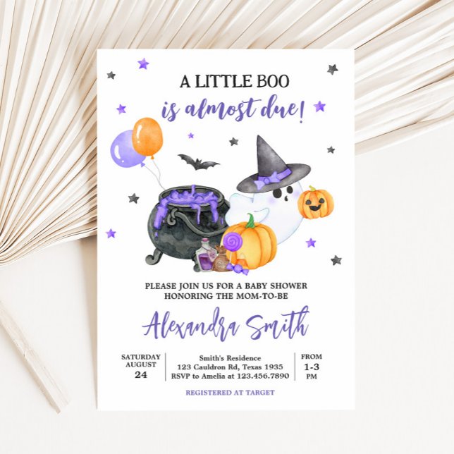 Invitación Baby Shower morado de fantasma (Ghost Halloween Baby Shower
)