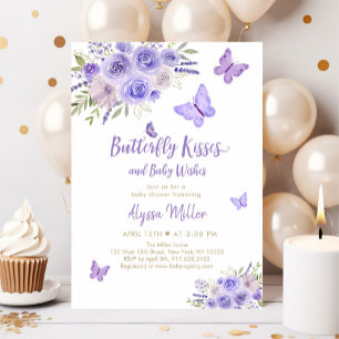 Invitación Baby Shower morado de mariposa dorada