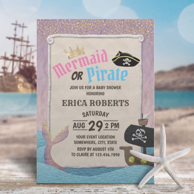 Invitación Baby Shower morado de sirena o pirata (Subido por el creador)