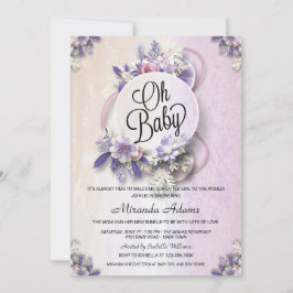Invitación Baby Shower morado floral moderno
