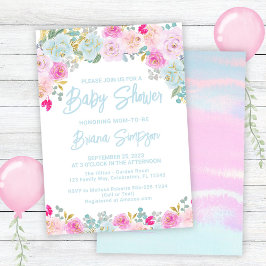 Invitación Baby Shower morado rosa rosa azul