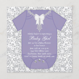 Invitación Baby Shower morado y gris