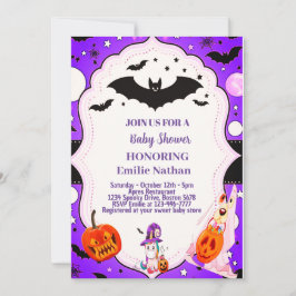 Invitación Baby Shower morado y hermoso de Halloween
