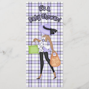 Invitación Baby Shower morado y negro (versión de piel oscura
