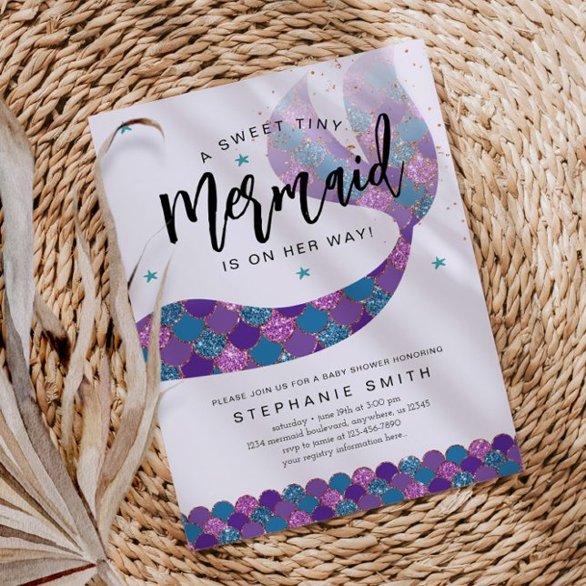 Invitación Baby Shower morado y Verde azulado de la sirena (Subido por el creador)