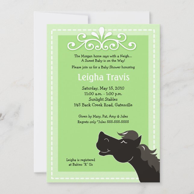 Invitación Baby Shower Morgan Horse Neutral 5x7 (Anverso)