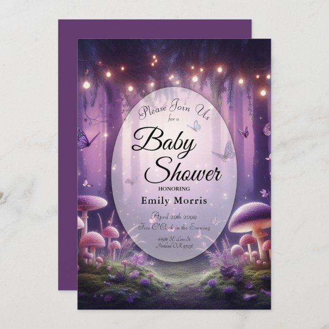 Invitación Baby Shower Morple Butterflies Starlit Skies (Anverso / Reverso)