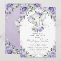 Baby Shower Morple Lilac Floral Cute Elephant