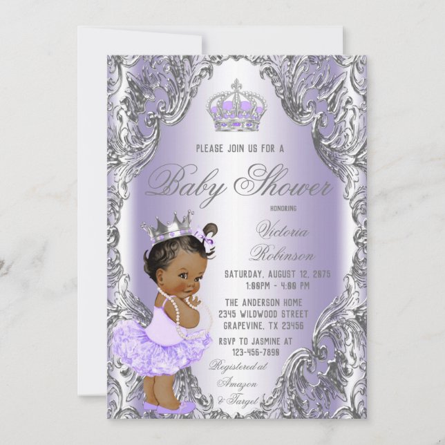 Invitación Baby Shower Morple Silver Tutu Princess (Anverso)