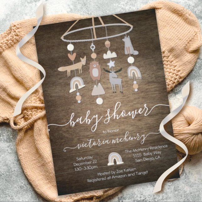 Invitación Baby Shower móvil de animales del Boho Forest ruso (Subido por el creador)