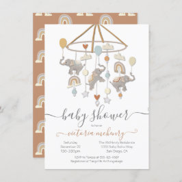 Invitación Baby Shower móvil de Boho Elephant Balloons