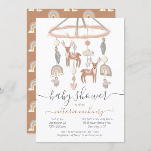 Invitación Baby Shower móvil de Boho Scandi Deer Forest