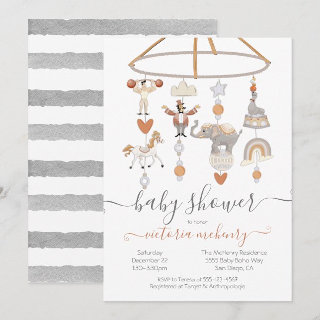 Invitación Baby Shower móvil de Circus Animals (Anverso / Reverso)