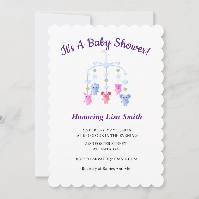 Invitación Baby Shower móvil de un bebé animal (Anverso)