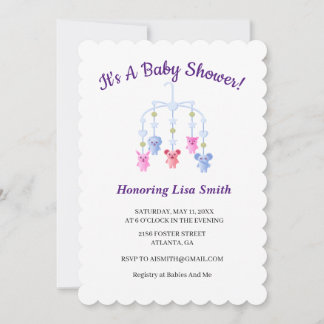 Invitación Baby Shower móvil de un bebé animal