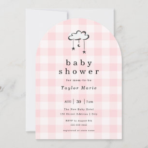Invitación Baby Shower móvil moderno de Gingham rosa