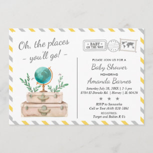 Invitación Baby Shower Mundial de Viajes de Aventura Neutral