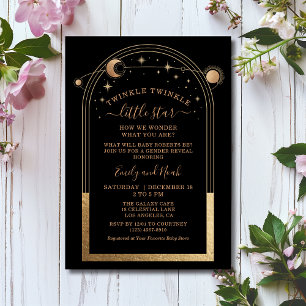 Invitación Baby Shower Mystical Black Gold Sun Moon Stars