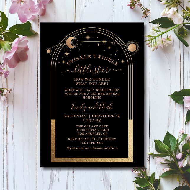 Invitación Baby Shower Mystical Black Gold Sun Moon Stars (Subido por el creador)