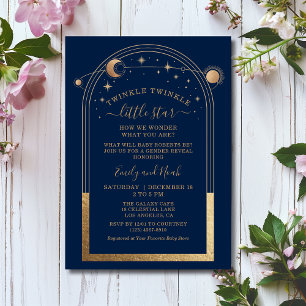Invitación Baby Shower Mystical Blue Gold Sun Moon Stars