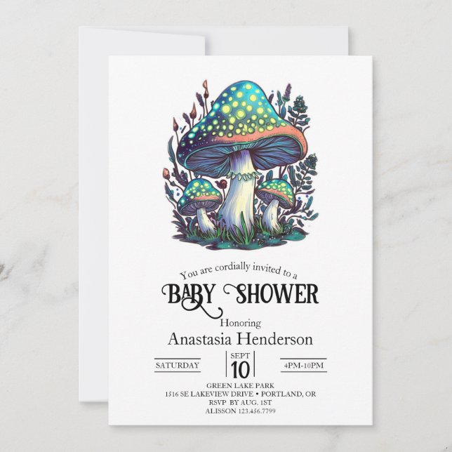 Invitación Baby Shower Mystical Dreamy Mushroom (Anverso)