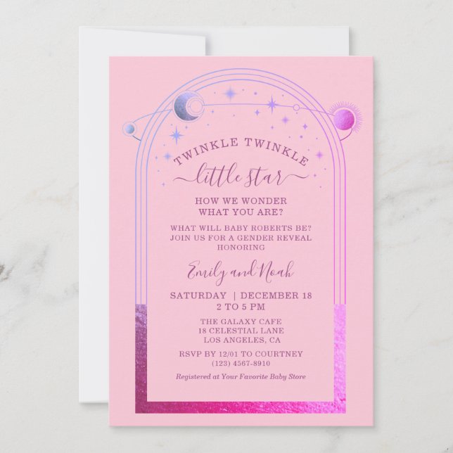 Invitación Baby Shower Mystical Pink Purple Sun Moon Stars (Anverso)
