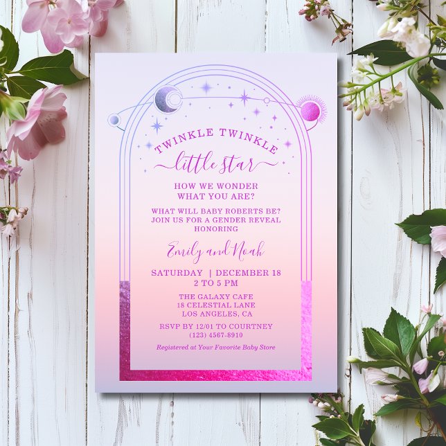Invitación Baby Shower Mystical Sunset Pink Sun Moon Stars (Subido por el creador)