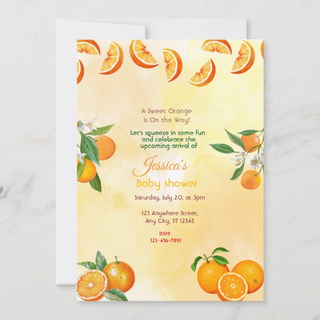 Invitación Baby Shower naranja (Anverso)