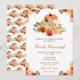 Invitación Baby Shower naranja Floral Rustic Pumpkins
