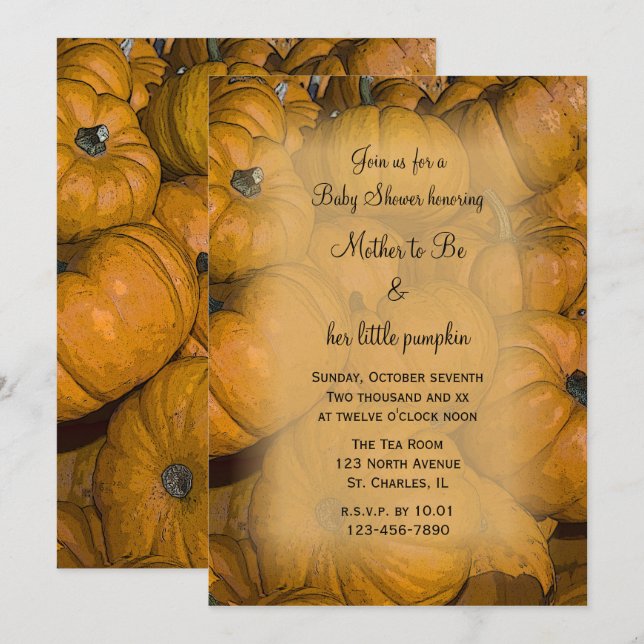 Invitación Baby Shower naranja Pumpkins (Anverso / Reverso)