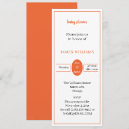 Invitación Baby Shower Naranja simple personalizado
