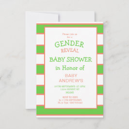 Invitación Baby Shower Naranja verde rayado de género revelad