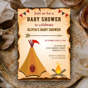 Invitación Baby Shower nativo americano de Boho Tribal Teepee