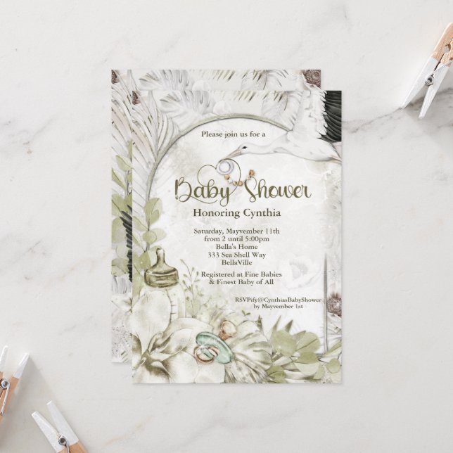 Invitación Baby Shower natural botánico (Anverso/Reverso In Situ)