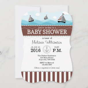 Invitación Baby Shower náutica azul marrón